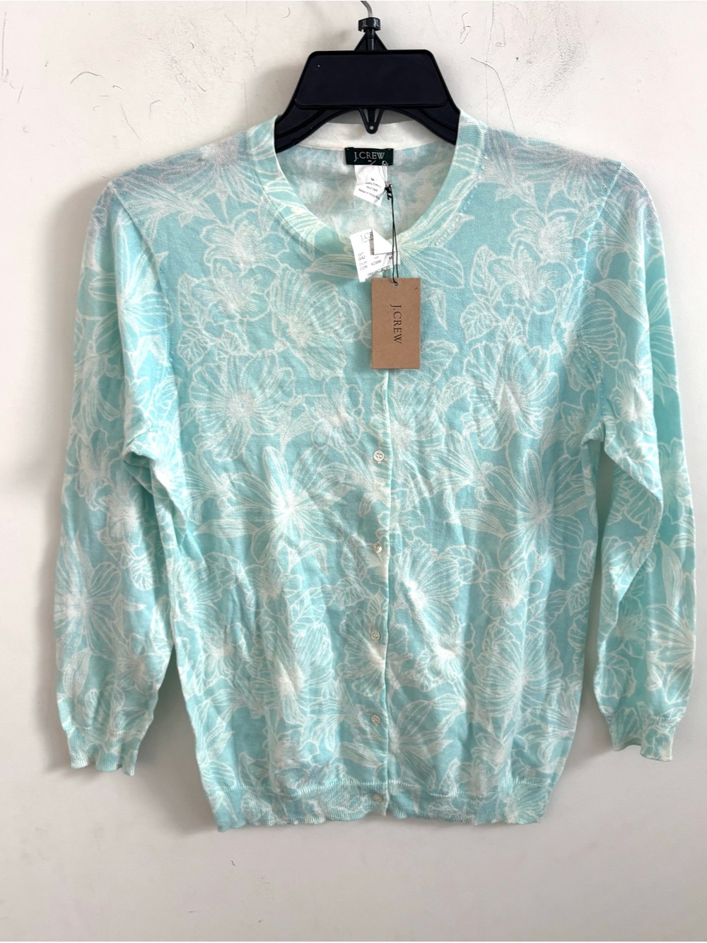 J.Crew floral cardigan sweater  button-front Medium Lightweight aqua-blue Fall